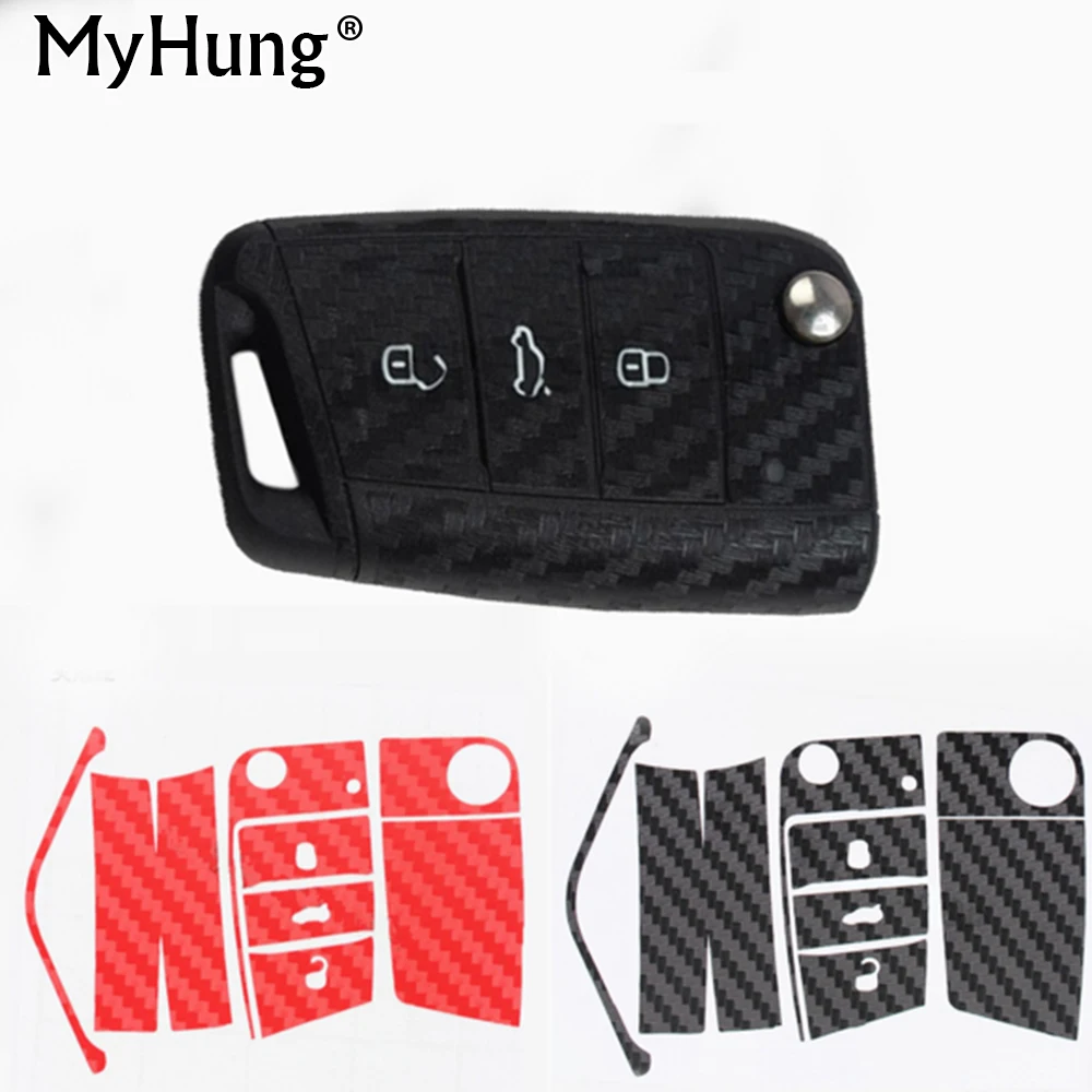 Carbon Fiber Film Car Key Cover Glue Sticker Trim Styling Shell Case For Volkswagen VW Golf 7 VII MK7 GTI Golf7 Skoda Octavia A7