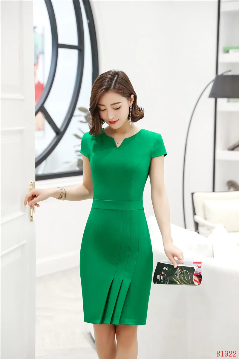 Summer Fashion Women Work Dresses Short Sleeve Ladies Office Dress Slim