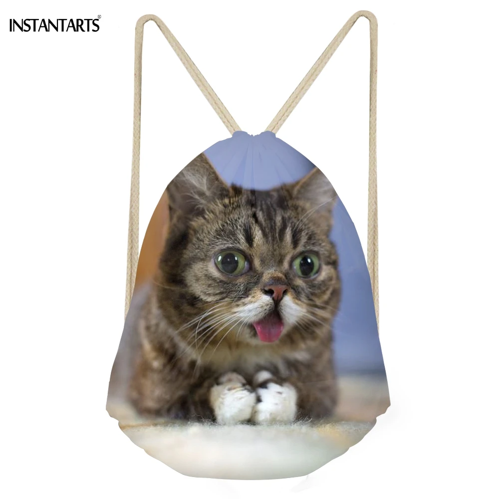 INSTANTARTS забавные 3D пластика кошки \ kitty женщины печати Drawstring сумки Softback хранения рюкзаки для девочек-подростков Повседневное дорожные сумки