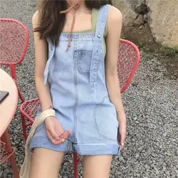 Комбинезоны Короткие 2019 летние Корейская версия Универсальный свернутые Широкие джинсовые шорты женские большие размеры студенческая