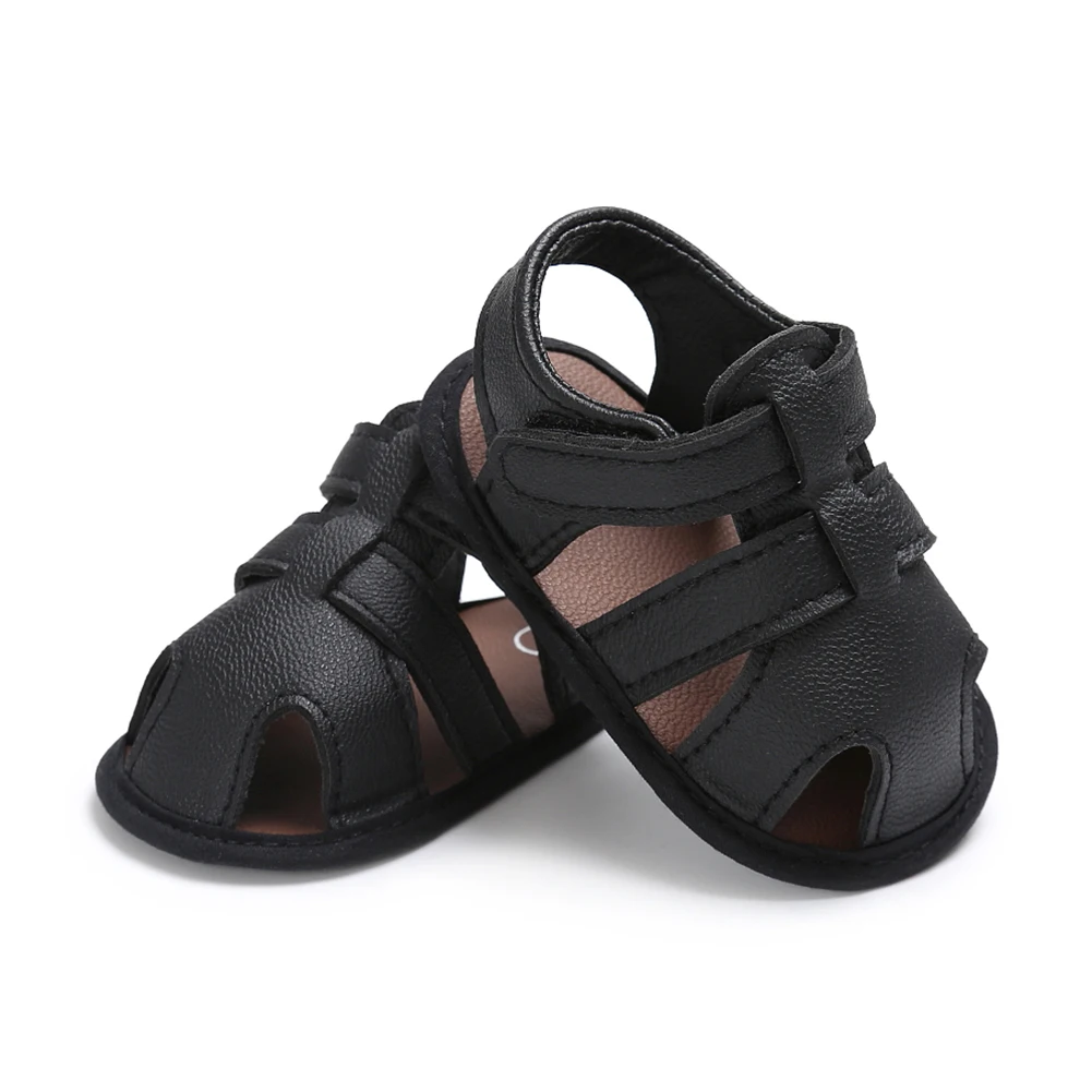 

Baby Boy Shoes Newborn Footwear Black Grey Male Baby Shoes Summer Toddler First Walker PU Leather Infant Prewalker