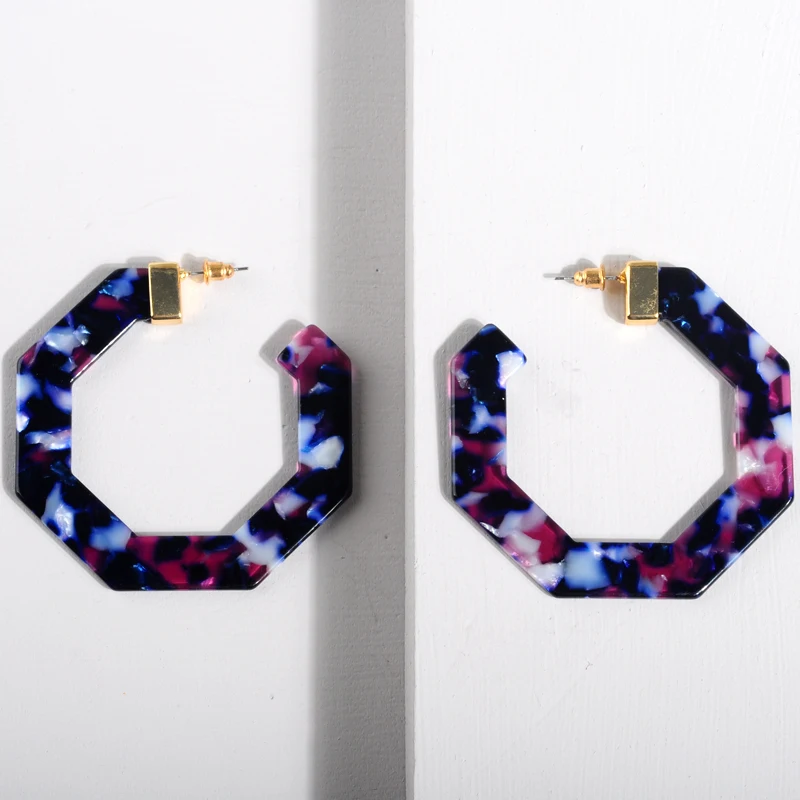 2018 New Exaggerated Acetate Acrylic Drop Earring For Women Dark Blue Statement Large Geometry Polygon Big Earring Jewelry Gift