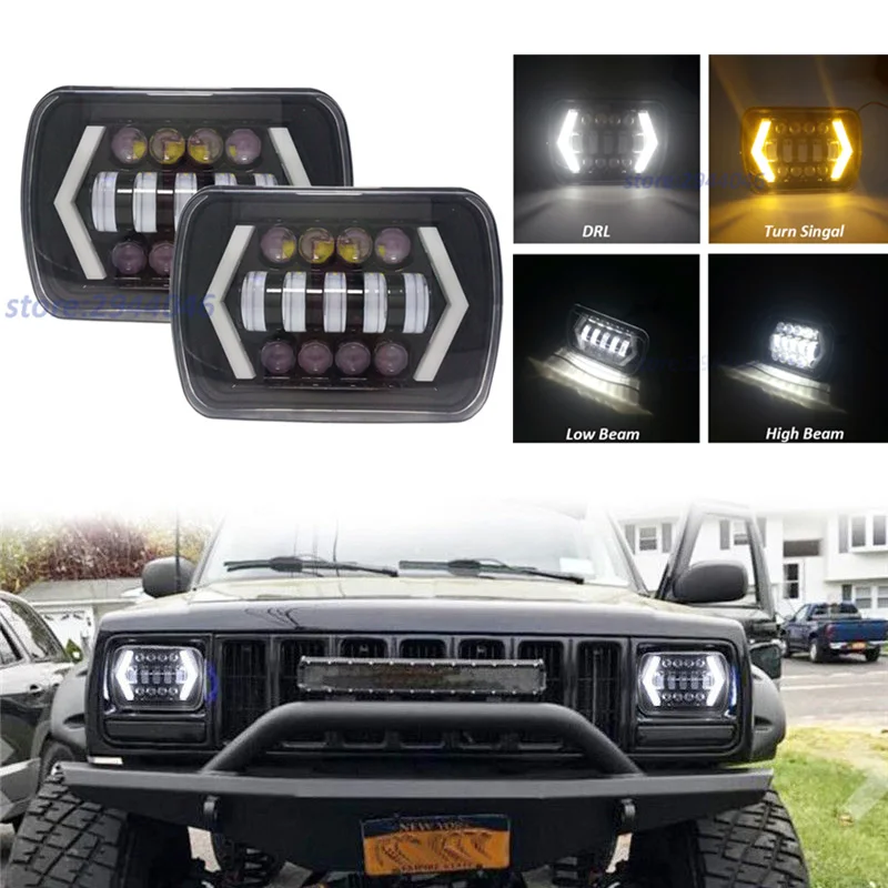 

1 Pair 5x7" 7x6 Inch Angel Eyes DRL H4 LED Square Headlights For Jeep Wrangler YJ Cherokee XJ Comanche MJ Led Rectangle Headlamp