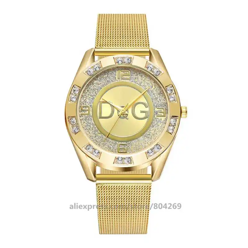 Модные блестящие порошок женские наручные часы дизайн циферблат из розового золота сплав сетка ремешок Кварцевые Мужские наручные часы