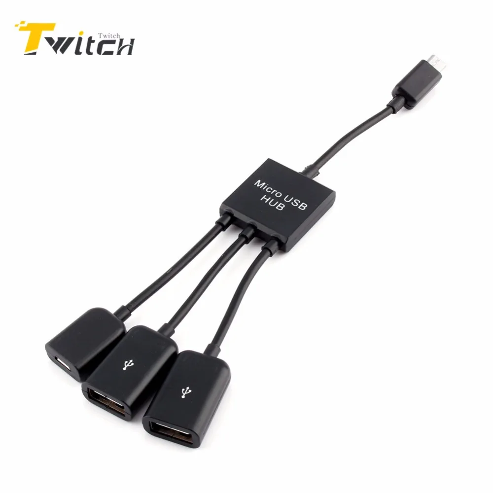 3 in 1 Micro USB HUB Male to Female Dual Micro USB 2.0 Host OTG Hub
