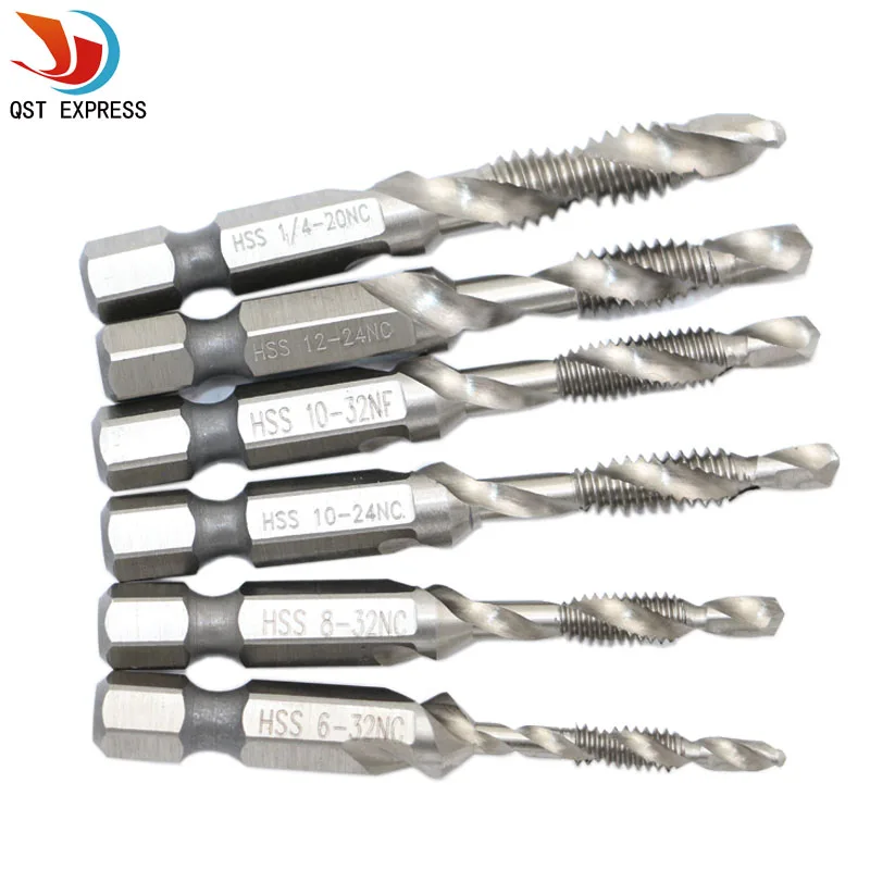 high quality 6pc hex shank hss screw spiral point thread american plug hand tap drill bits 6 32 8 32 10 24 10 32 12 24 1 4 20 High Quality 6pc Hex Shank HSS Screw Spiral Point Thread American Plug Hand Tap Drill Bits 6-32/8-32/10-24/10-32/12-24,1/4-20