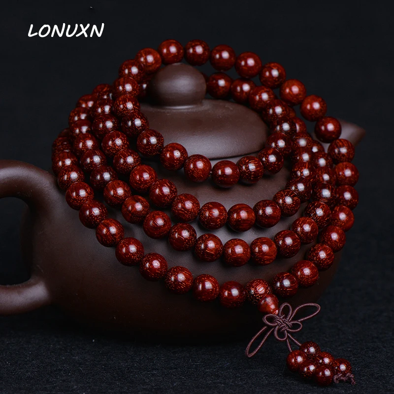 108 8mm Genuine High grade Red Sandalwood Beads Buddha Malas Bracelet Healthy Jewelry Buddhist meditation Wooden