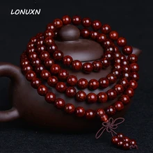 108*8mm Genuina de Alto grado de Perlas de madera de Sándalo Rojo Buda Malas Pulsera Joyería Sana meditación Budista Rosario de Cuentas De Madera
