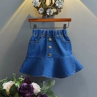 Одежда для малышей хлопковая детская одежда; джинсовые юбки-пачки для девочек юбка-годе для девочек летняя детская одежда джинсовые вечерние танцевальные юбки Повседневное ткань - Цвет: Синий