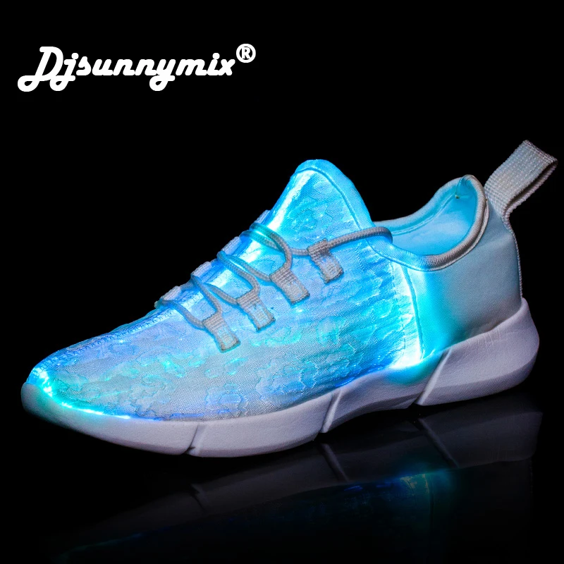 

DJSUNNYMIX Led Shoes for adults USB charger Lighted Up shes for men unisex Fiber optic material Mesh breathable Glowing Sneakers