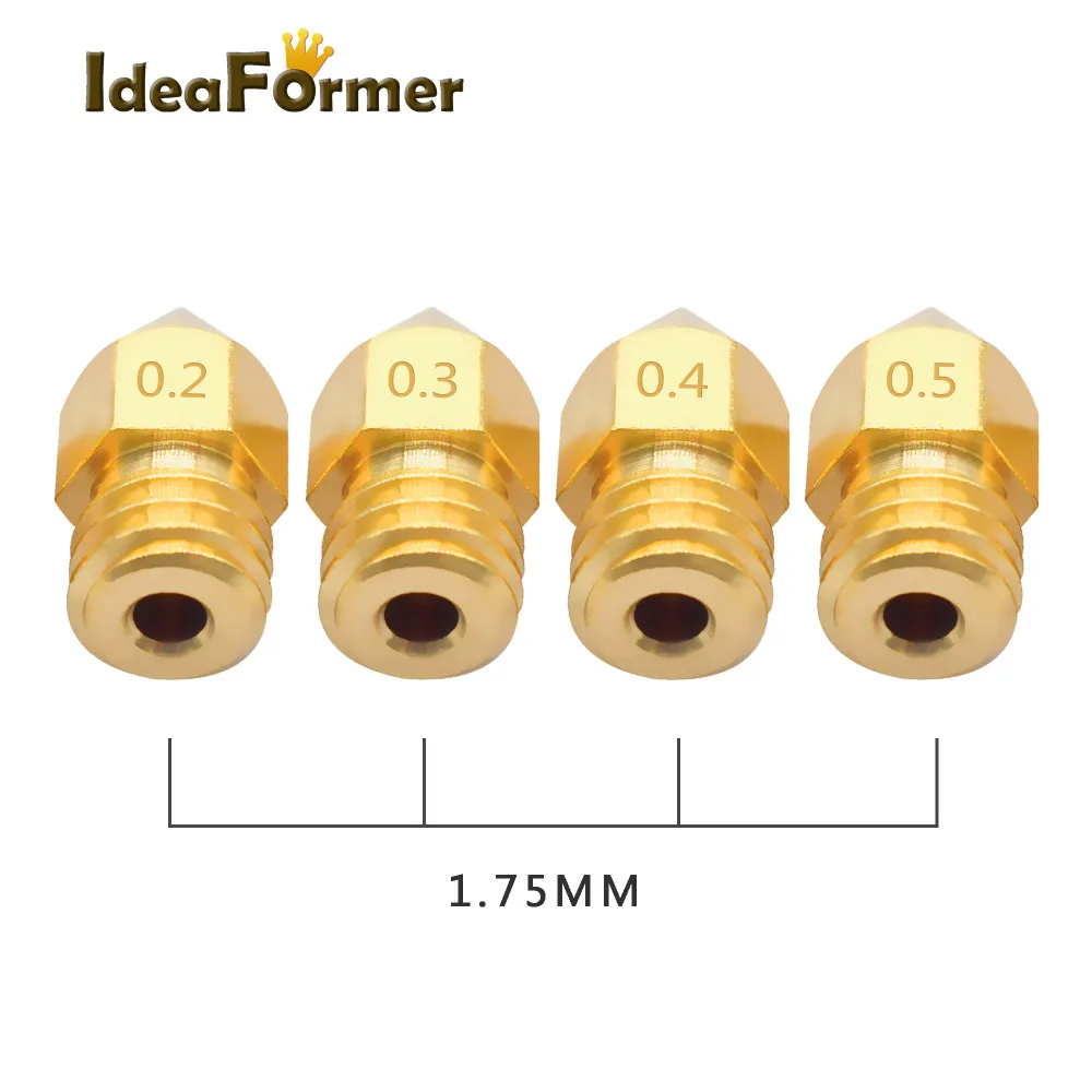 5 шт./лот 1,75/3,00 мм нити M6 резьбовой насадки MK8 nozzle0.2/0,3/0,4/0,5 мм, для выхода в свет, Медь 3D принтеры Запчасти