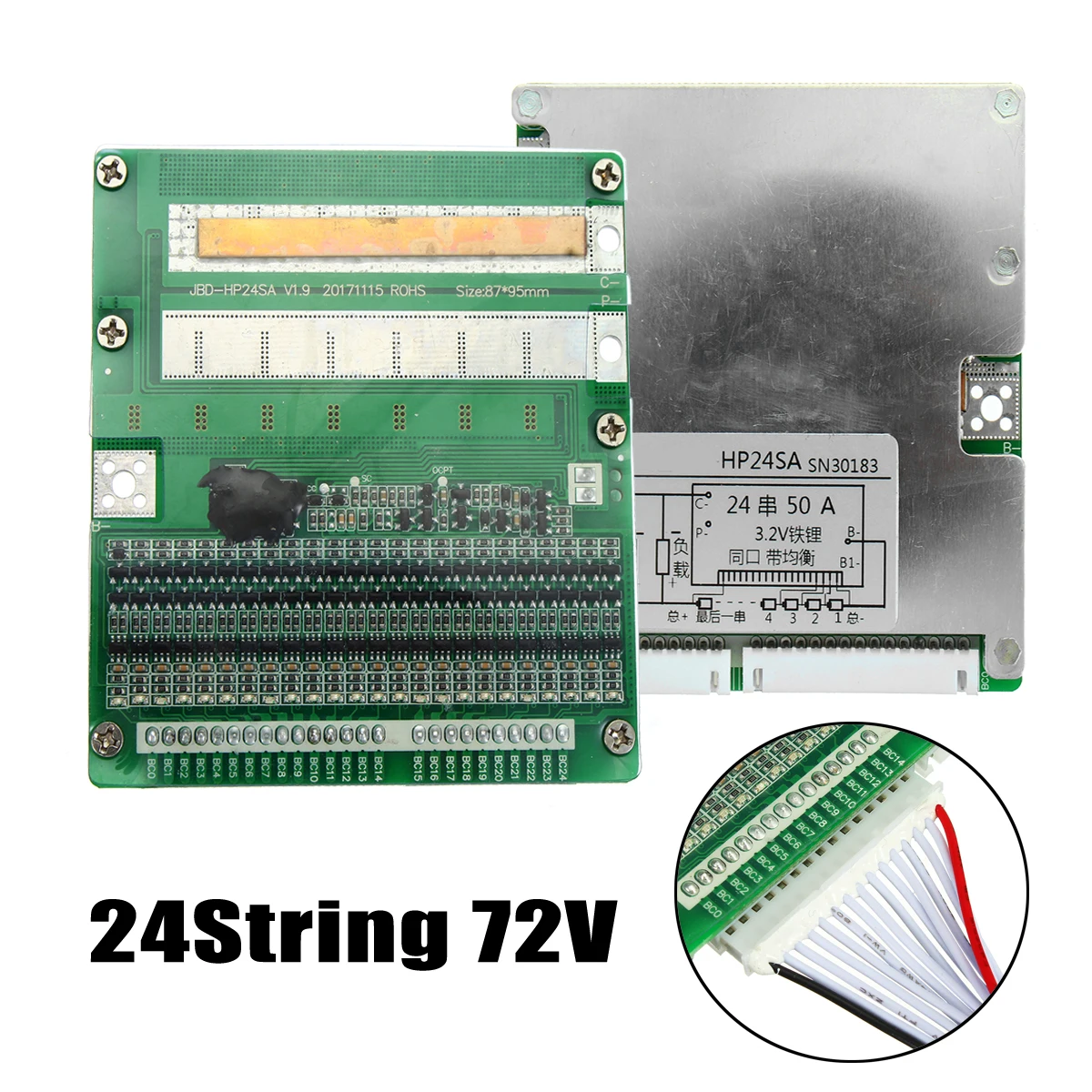 

24S 50A 72V LiFePo4 Lithium Iron Phosphate Battery Power BMS Protection Board With a balance circuit and led indicator