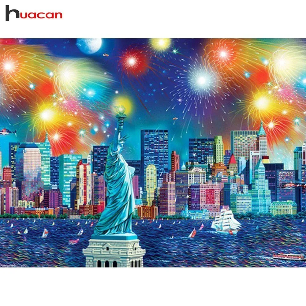 

Huacan Diamond Embroidery Statue of Liberty Full Round Diamond Painting Wall Sticker Rhinestone Mosaic Bead Home Decor