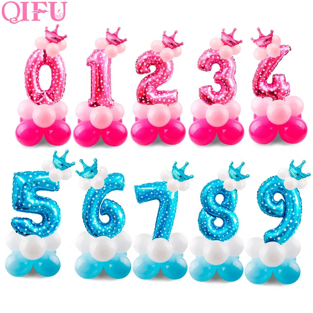 QIFU 17Pcs Foil Birthday Balloons Air Blue Boy Number Balloon Helium Balloon Figures Baloons Birthday Party Decorations Kids