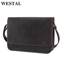 WESTAL bolsa de Hombre de cuero de caballo loco Bolsa de hombro de la vendimia genuina piel de vaca cuero de los hombres de negocios bolsas de mensajero crossbody bolsos masculinos