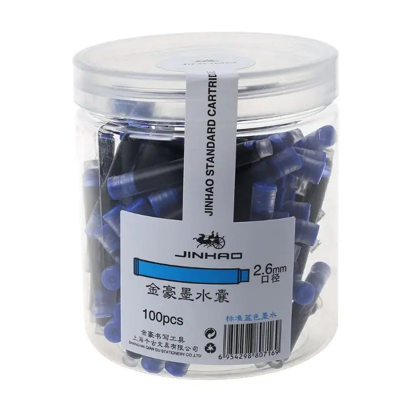 100 шт Jinhao универсальные черные синие чернила с перьевой ручкой Sac картриджи 2,6 мм заправки школьные канцелярские принадлежности - Цвет графита: BL