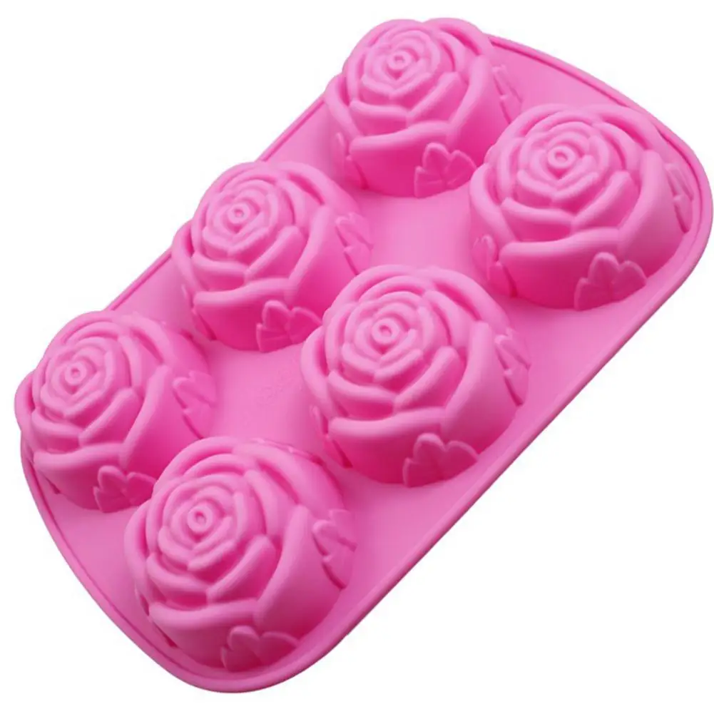 

AsyPets Home Baking Soft Silicon 6-Hole Rose Shape Cake Mold Creative Kitchen Baking Tool -25