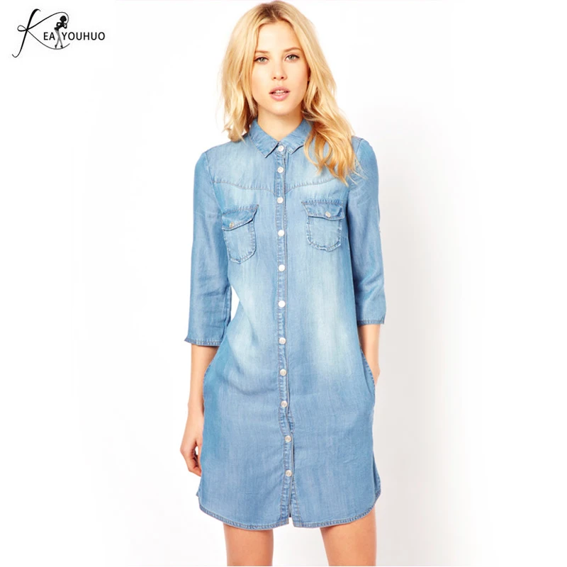 

2019 Winter Women Fashion Denim Dress Plus Size 3XL Vintage Half Sleeve Casual Jeans Dresses Mini Loose Shirt Dresses For Women