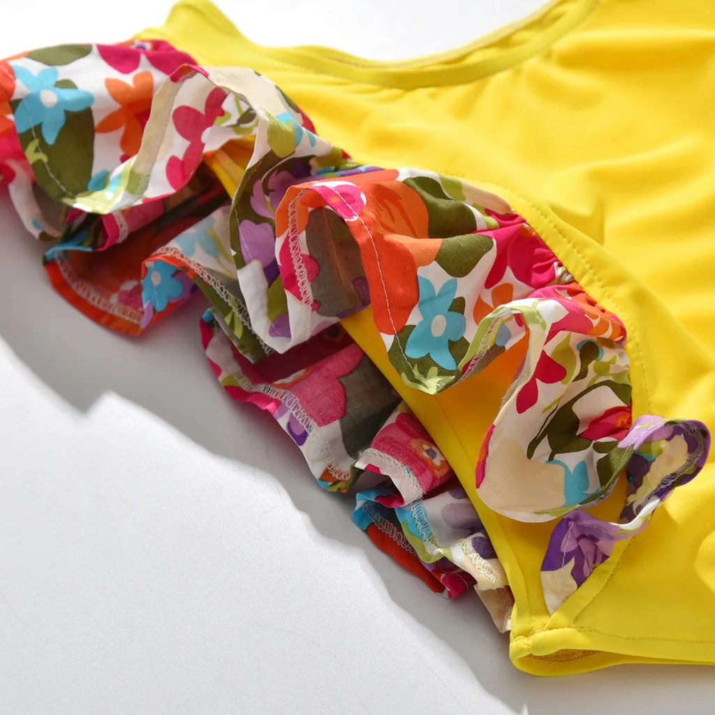 Детские купальники для девочек кружевное с рюшами Цветочные пляжные купальники купальник