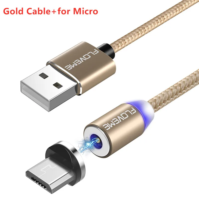 FLOVEME Магнитный Micro usb Тип C кабель для Apple IPhone X Xr Xs Max USB-C тип-c магнит зарядное устройство телефонный кабель адаптер зарядки - Цвет: Gold Micro