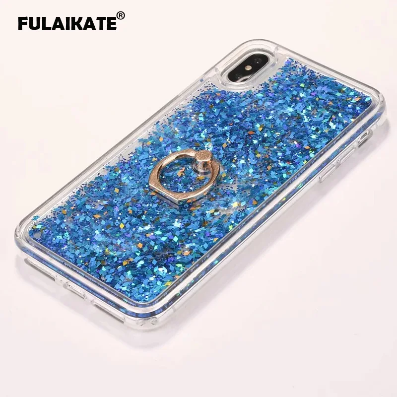 

FULAIKATE For iPhone XS MAX Case Ring Glitter Bling Soft Stand Back Cover for iPhone XR Diamond Dynamic Phone Protective Cases