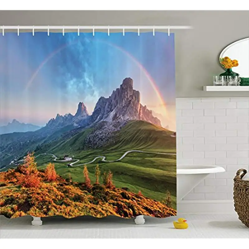 Vixm Landscape Shower Curtain Picture Of Alps With A Rainbow And