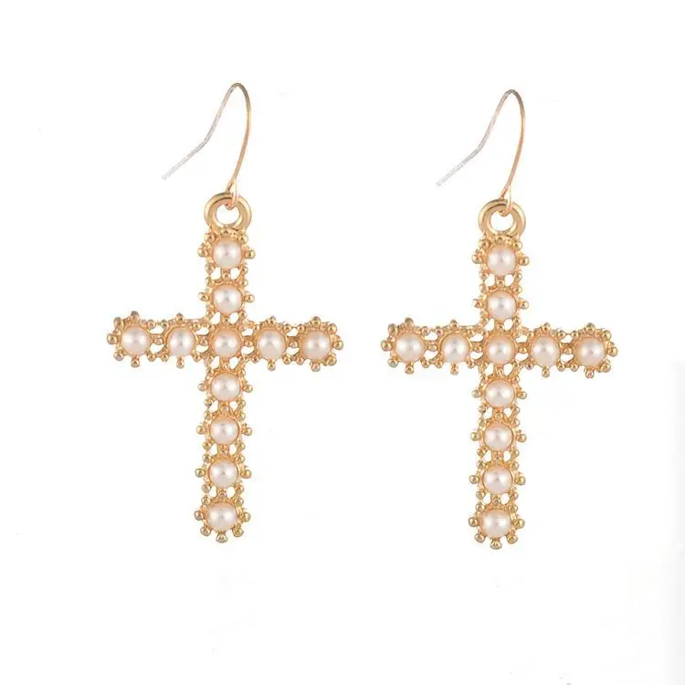 

2019 New Fashion Big Rhinestone Cross Dangle Earrings Women Cheap Price on Sale Fashion Crystal Cross Earrings For Women 1E314