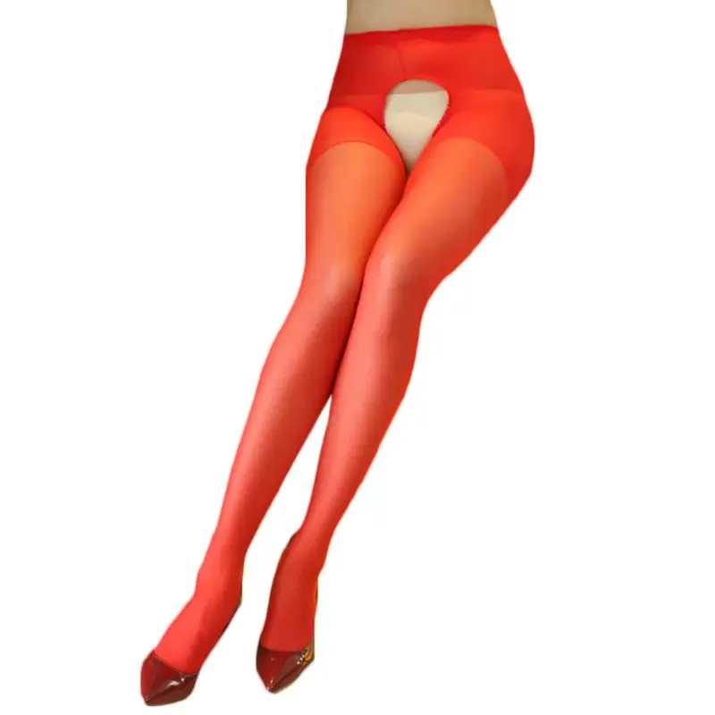 Womens Erotic High Waist See Through Crotchless Pantyhose Solid Tights Stockings - Цвет: Red