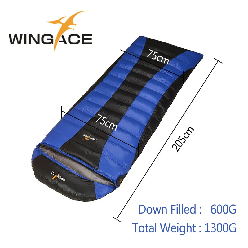 WINGACE Fill, 600 г, 1000 г, спальный мешок на утином пуху, Сверхлегкий, большой размер, весна-осень, для кемпинга, туризма, конверт, спальный мешок для путешествий - Цвет: Drak Blue 600G