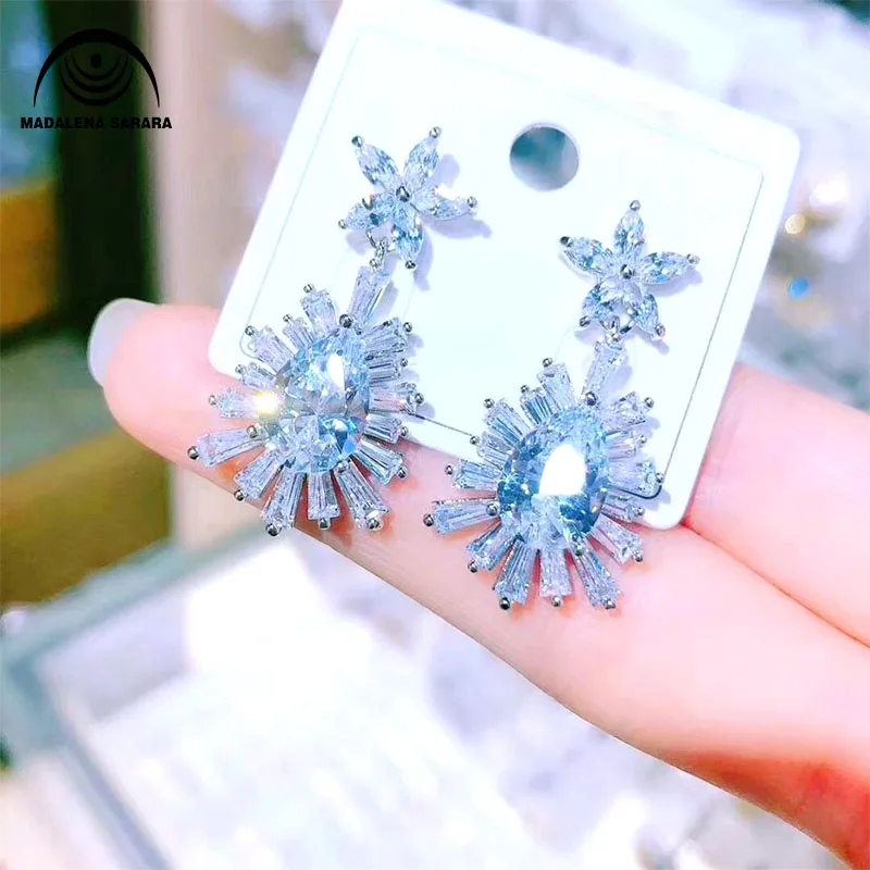 

MADALENA SARARA AAA Cubic Zircon Inlaid Pave Setting Sterling Silver Needle Earrings Three Style Options