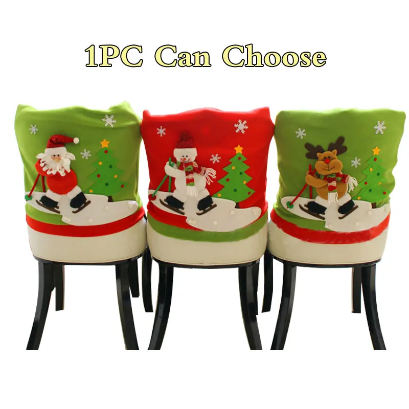1PC Christmas Seat Cover Chair 3D Santa Snowman Elk Hat for Dinner