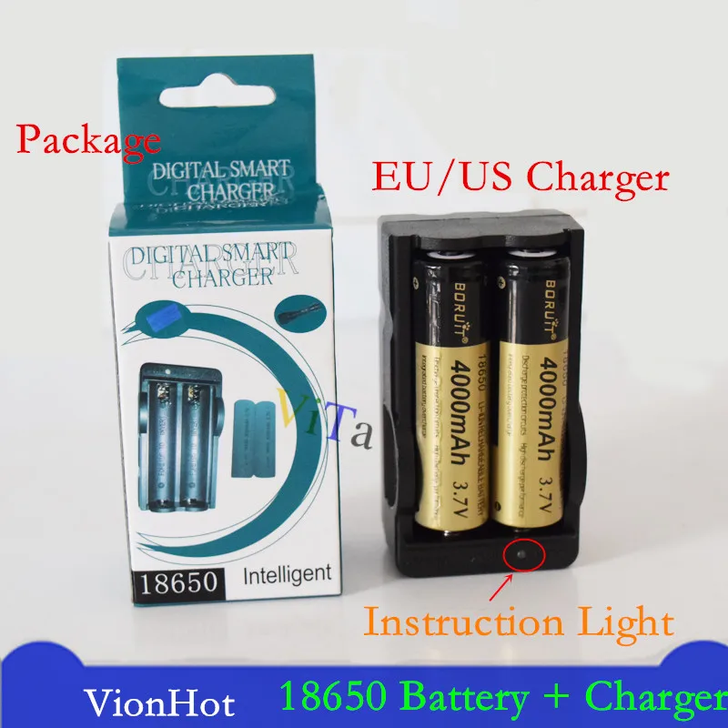 2Pcs 3.7V Large capacity 18650 Battery Dual Wall Charger Rechargeable + EU/US Travel For torch Headlamp | Электроника