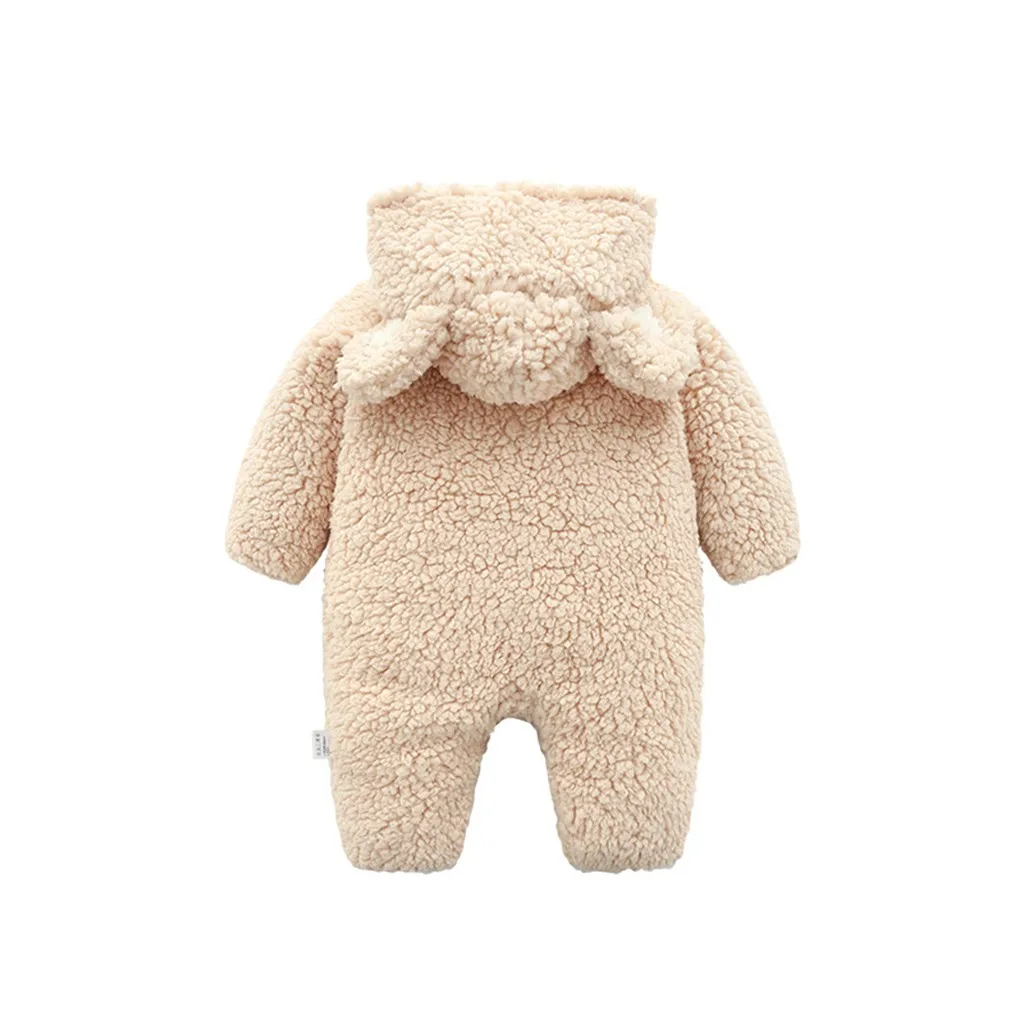 ARLONEET/теплый плюшевый бархатный комбинезон для новорожденных девочек и мальчиков; Однотонный бархатный комбинезон с капюшоном и рисунком медведя из мультфильма; комбинезон на молнии; J0606