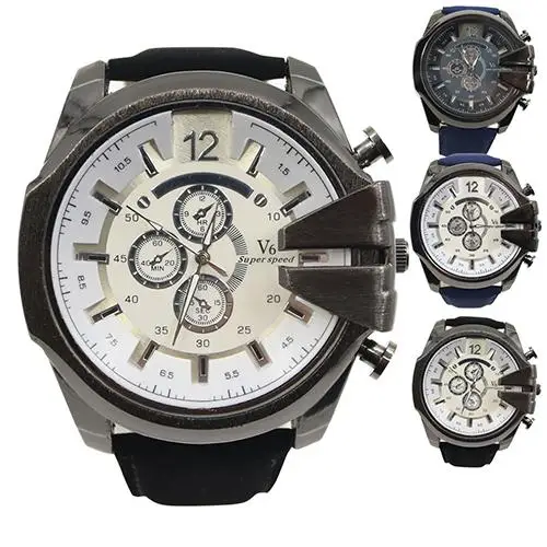 

Men Big Dial Faux Leather Band Stainless Steel Analog Quartz Sports Wrist Watch reloj hombre men watches