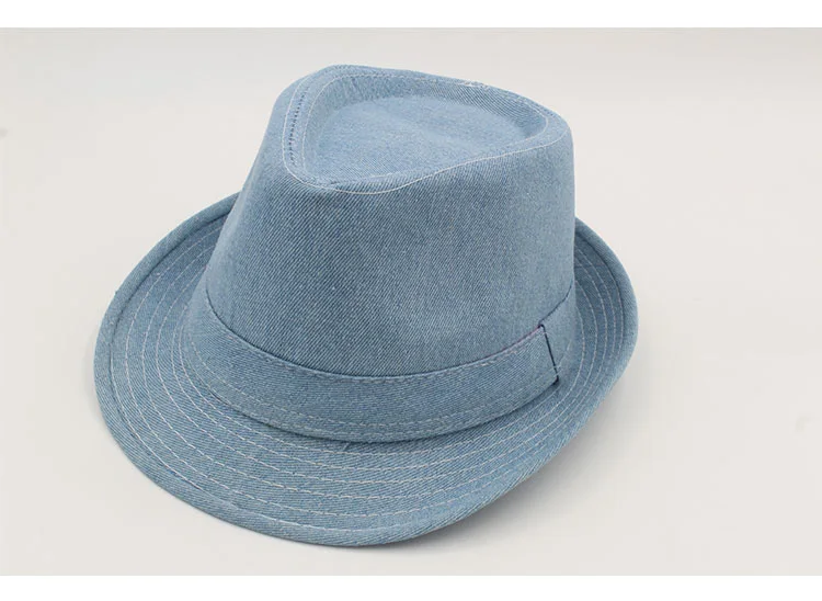 Women Men's Classic  Structured Gangster Trilby Fedora Hat mens panama men fedora hat denim (19)