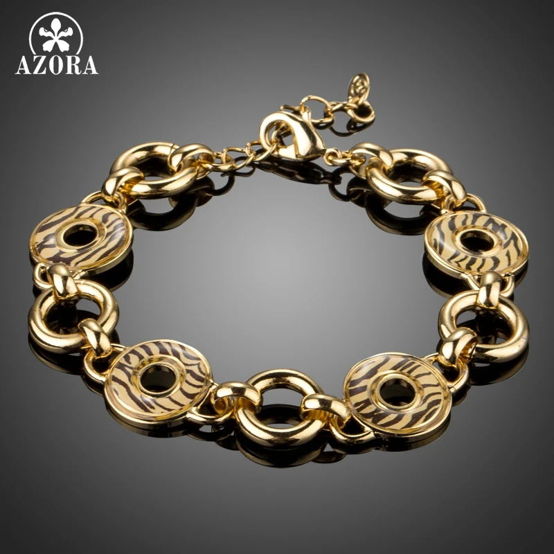 

AZORA Fashion Flowing Water Pattern Round Link Chain Bracelet Gold Color Bracelet Jewelry Top Quality Wholesale TS0177