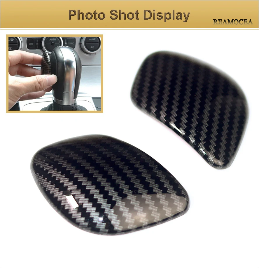 Reamocea 2Pcs Carbon Fiber Gear Shift Knob Gear Head Protection Cover Sticker For VW Golf 7 GTI MK7 2013 2014 2015 2016 - 2018 (12)