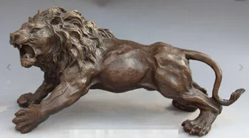 

14" Chinese Feng shui Pure Bronze King Of Forest Ferocious Lion Leo Animal Statue