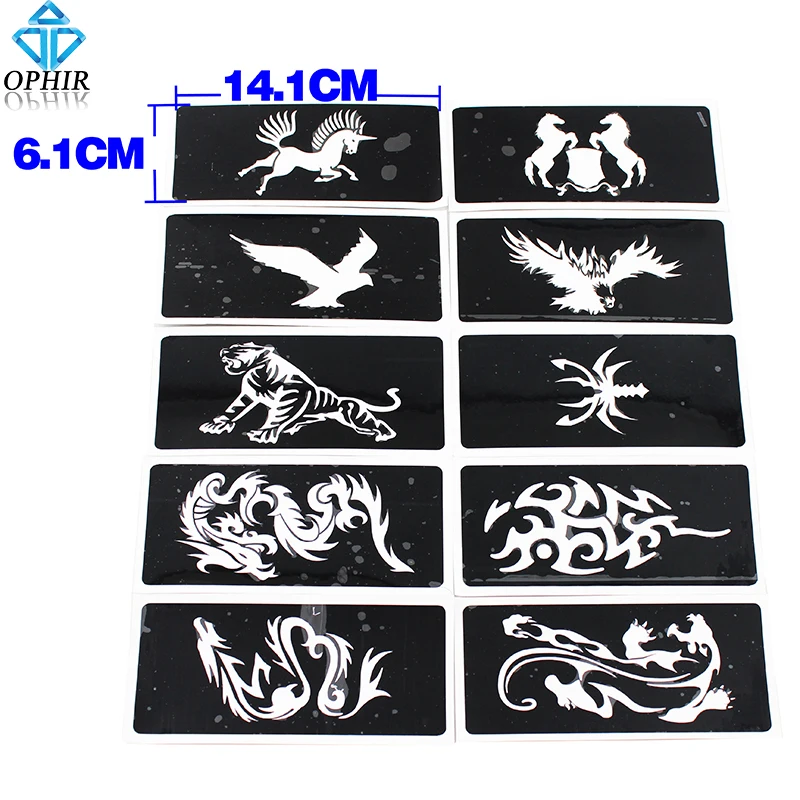 

OPHIR 10Pcs Reusable Airbrush Sheets Animal Series Tattoo Stencils for Body Paint Glitter Tattoo 14.1 x 6.1cm_TA034B
