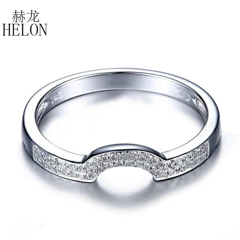 

HELON Pave Setting Natural Diamonds Band Solid 14K White Gold Fine Wedding Ring Genuine Natural Diamonds Engagement Ring Jewelry