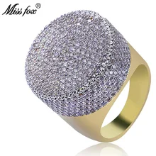 MISSFOX хип-хоп Роскошные брендовые кольца с большой головкой для мужчин, высокое качество, полностью покрытое микро цирконием, кольцо для свадьбы, помолвки, большие мужские аксессуары