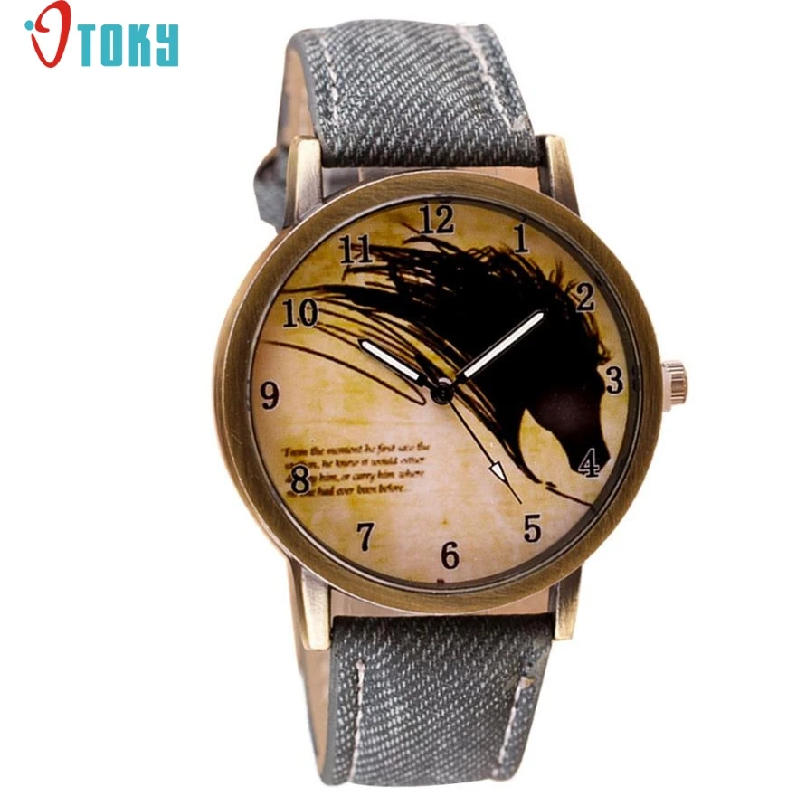 OTOKY Willby Vintage Brief Painting Horse font b Watch b font Quartz Wrist font b Watches
