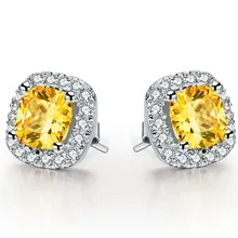 2CT серьги 6 мм Подушка Halo NSCD LC серьги-гвоздики с бриллиантами для женщин ювелирные изделия из стерлингового серебра 18 K покрытые белым золотом