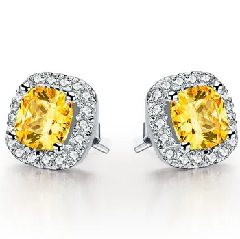 

2CT Earrings 6mm Cushion Cut Halo NSCD LC Diamond Stud Earrings For Women Sterling Silver Jewelry 18K White Gold Plated