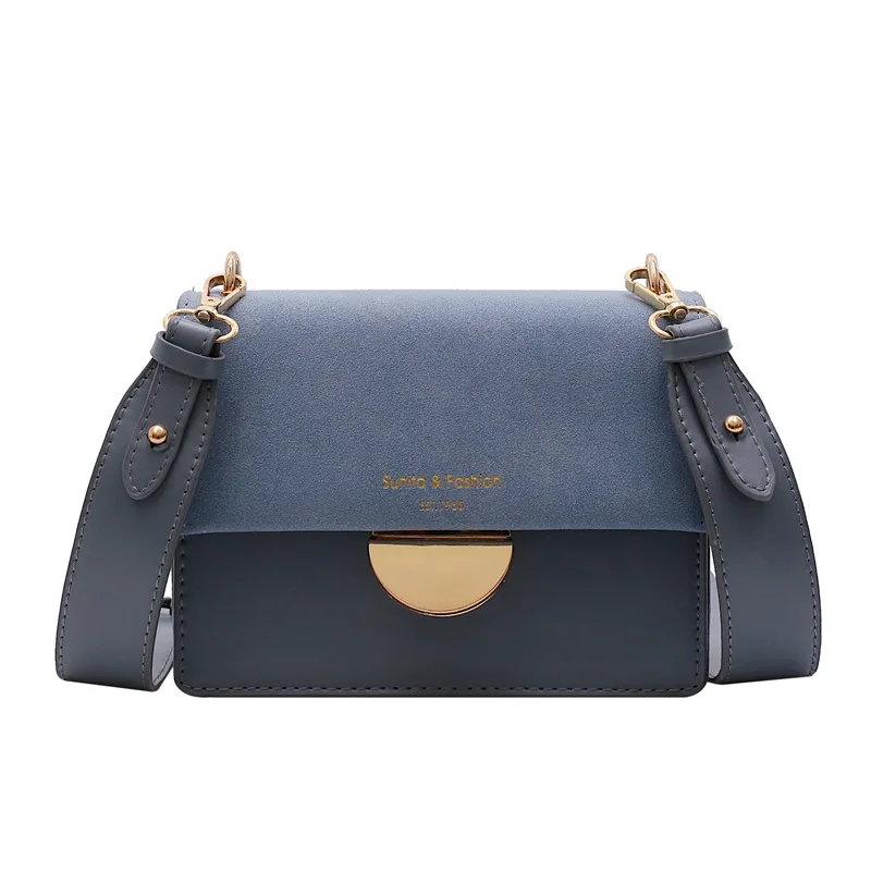 Ретро ветер замок женская сумка Корейская версия широкополосная маленькая квадратная сумка модная простая сумка на одно плечо Наклонная Сумка - Color: Blue