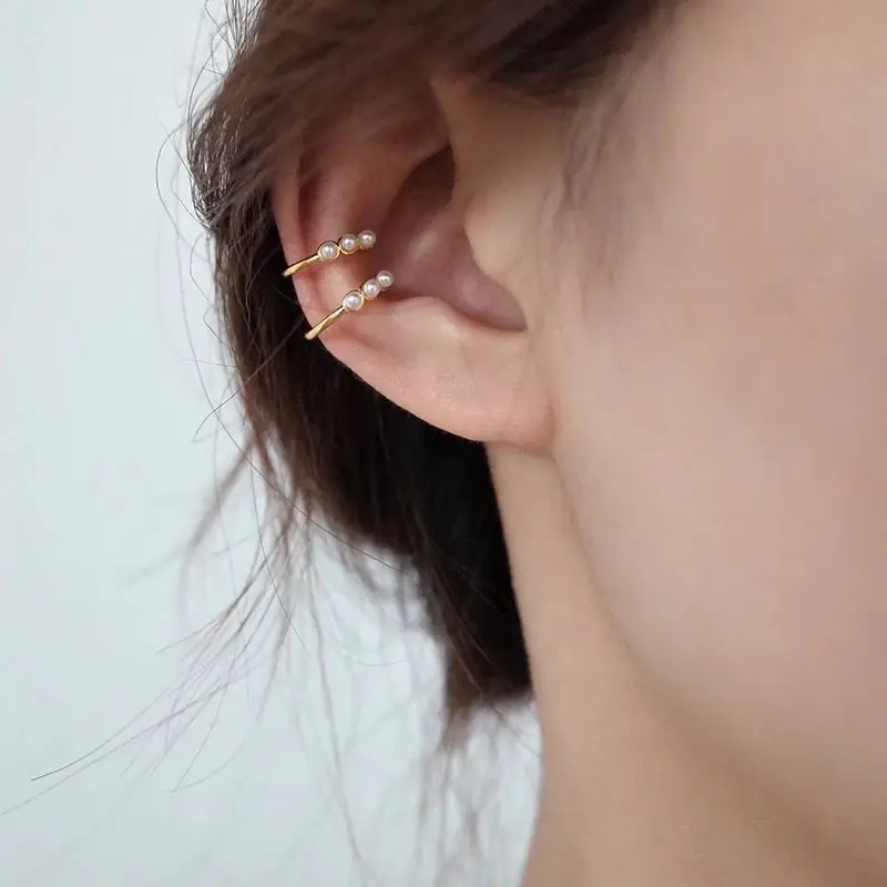 

Minimalist Ear Cuff Three Pearl Beads Clip Earrings without Piercing Elegant Earring Cuff Women Accessories