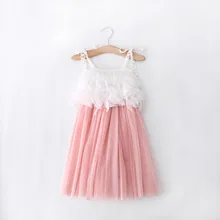 Новое детское платье для девочек Детское платье из фетра с кружевами Платье розового и белого цвета на вечеринки Детская летняя одежда для возраста от 2 до 7 лет