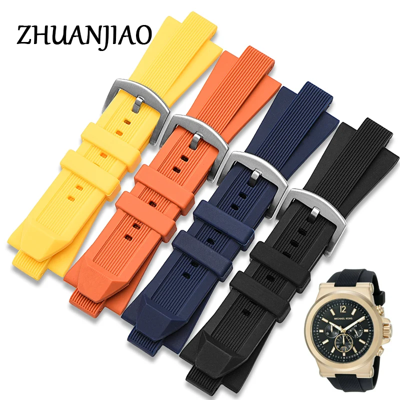 

Zhuanjiao High Quality Waterproof rubber Watchband 29 * 13mm Black Blue Orange Diving Silicone strap for mk watch MK9020