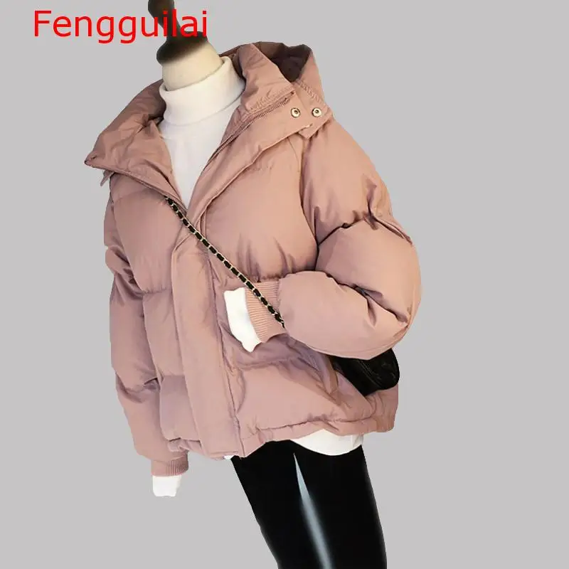 

Women 2019 Autumn Winter Jacket Warm Down Cotton Padded Short Parkas Beard Style Fashion Solid Hooded Coats Thick