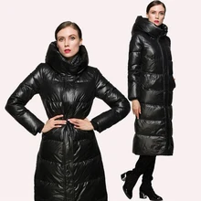 Высокое качество, новая мода, Зимняя женская куртка-парка на утином пуху, роскошная ультра длинная толстая теплая куртка на молнии, Красный/Черный пуховик